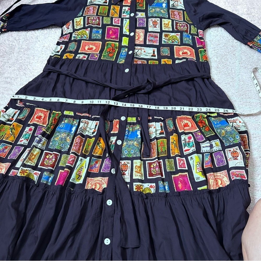 RubyYaya Tiered Postage Stamp Maxi Dress 3/4 Sleeves Button Front Belted Small - Picture 12 of 15